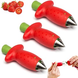 Fruit Corer 3 Pieces, Strawberry Starter, Strawberry Huller Tool, Used to Cut Leaf Handle for Strawberries, Pineapple, Potatoes (Red)