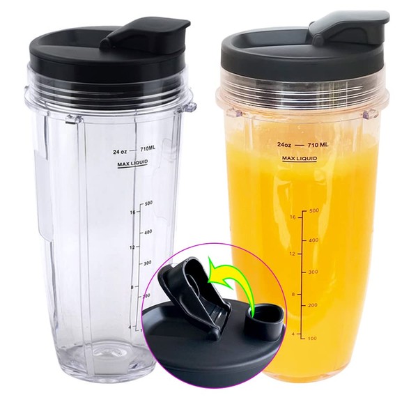 Replacement 24oz Nutri Ninja Blender Cup with Sip & Seal Lid For BL450 BL456 BL480 BL482 BL640 BL642 BL682 BN401 BN751 BN801 Foodi SS101 SS151 SS351 SS401 Ninja Blender Auto IQ Blade, 2-Pack …
