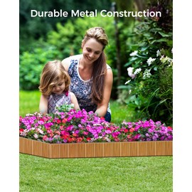 Mars Explo Metal Landscape Edging Wooden Texture, 6 Pack Heavy Duty Hammer-in Garden Edging Border No-Dig with 7 Clips & Gloves - 40" L x 5.5" H Each - Paver Edging Lawn Edging (20ft Total)