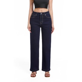 Guaile Women's Jeans High Waisted Straight Leg Stretchy Jeans Trendy Wide Leg Tummy Control Loose Casual Denim Pants Dark Blue Size 14