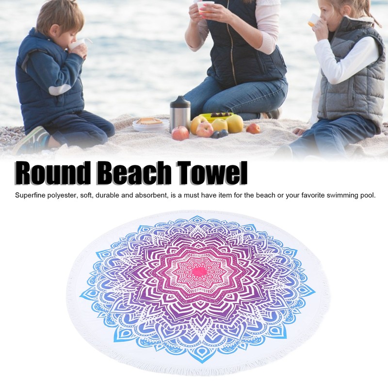 Round Beach Towel Blanket Circular Beach Tassels Blanket Oversized Picnic