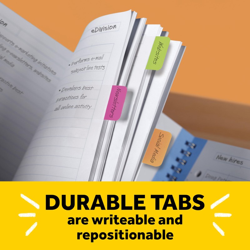 Post-it Tabs, 1 in, Solid, Red, Yellow, Blue, 22 Tabs/Color,