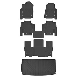 Floor Mats & Cargo Liner Fit for 2022-2025 Jeep Wagoneer 7 seat (Not Fit for L or 8 Set), with 2nd Row Bench Seat All Weather Protection TPE Rubber Full Set Automotive Mat Accessories, Black