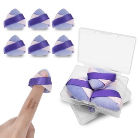LuckyOpt Mini Loose Powder Puff, 6pcs Velvet Finger Powder Puffs with Travel Cases for Blush/Shadow/Highlight/Eye Makeup Setting, Reusable Mini Powder Puffs to Create Natural & Delicate Look (Purple)