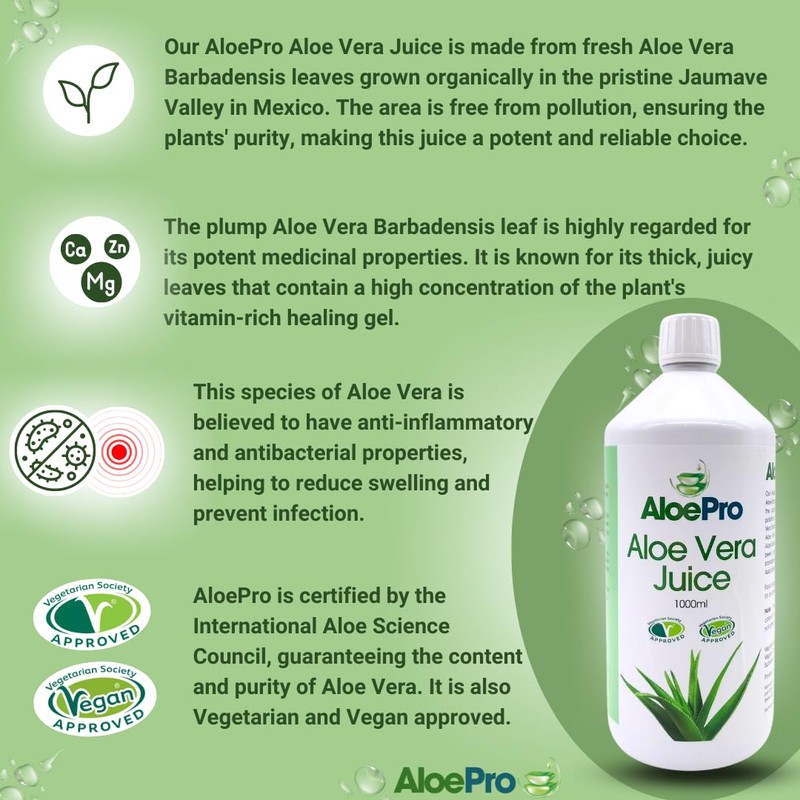AloePro Aloe Vera Juice - Pure BioActive Aloe Vera, Vegan,