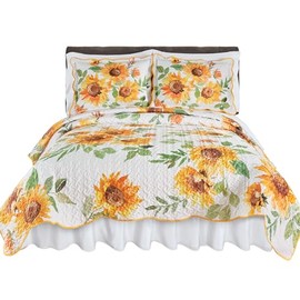 Collections Etc Trailing Sunflower Reversible Scalloped Edge Quilt