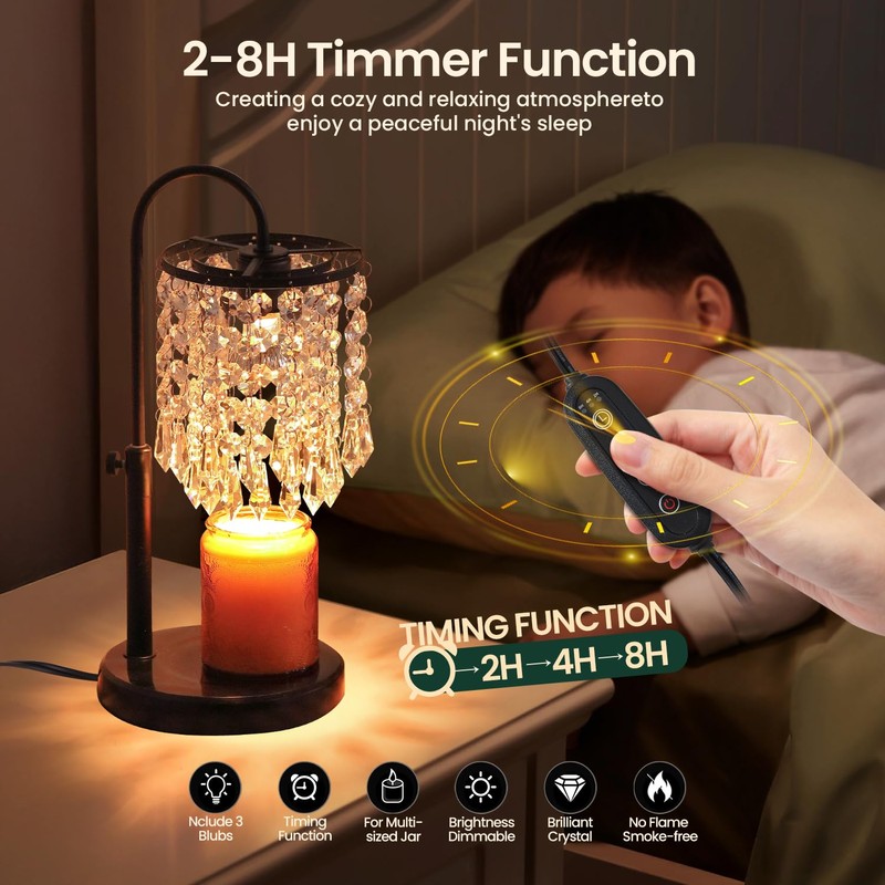 LUBITA Candle Warmer Lamp with Timer Dimmer and 3 Bulbs,