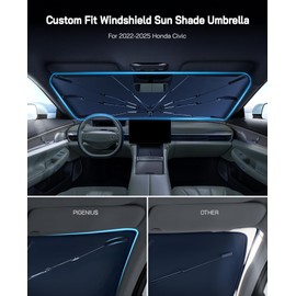 Pigenius Windshield Sun Shade Umbrella for Honda Civic 2022-2025 Foldable Umbrella Sunshade with Silver Heat Shield to Keep Cool UDS