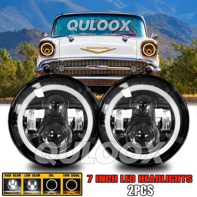 QULOOX 7 Inch Round LED Headlight DRL For Ford Thunderbird