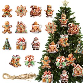 12 Pack Gingerbread Man Christmas Tree Hanging Decorations, Xmas Tree Ornaments Set Pendants, Gingerbread Man for Festive Holiday Party Decoration DIY Craft Accessories (12 Design Styles)