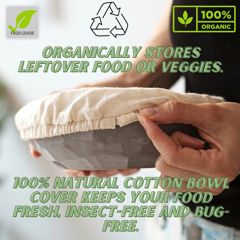 4- Pack Organic Jar Covers Unbleached Reusable 100% Cotton Stretchy
