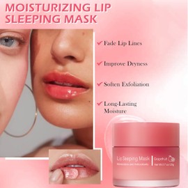 Lip Sleeping Mask - Pink Sleeping Lip Mask, Long-Lasting Moisture & Care, Lip Balm & Lip Oil, Lip Sleep Mask, Lip Care Lip Cream for Night Hydrated (Grapefruit)