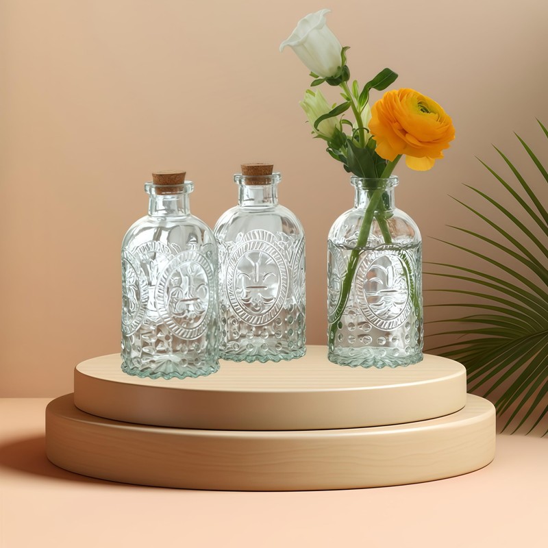 Gyaxiang 2Pcs Clear Glass Reed Diffuser Bottles with Cork Lid,Apothecary