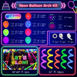 GYIPFIPA 160 Pcs Neon Balloons Arch Garland Kit, Glow in the Dark Neon Birthday Party Decorations, UV Neon Balloons Glow Party Banner Glow Party Supplies Neon Birthday Party Decor