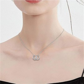 Dreuyet Horseshoe Necklace for Women Western Double U Horseshoe Necklace Dainty Cubic Zirconia Horseshoe Heart Necklace Lucky Necklace Charm Horse Jewelry Gifts (Silver)