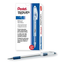 Pentel BK91C R.S.V.P. Stick Ballpoint Pen, 1mm, Trans Barrel, Blue Ink (Pack of 12)