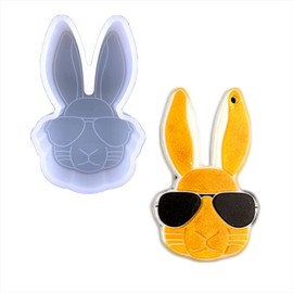 Duawenki Rabbit with Sunglasses Shape Car Freshie Silicone Mold for Making Soap Aroma Beads Car Freshie, Pendant, Candle, Resin