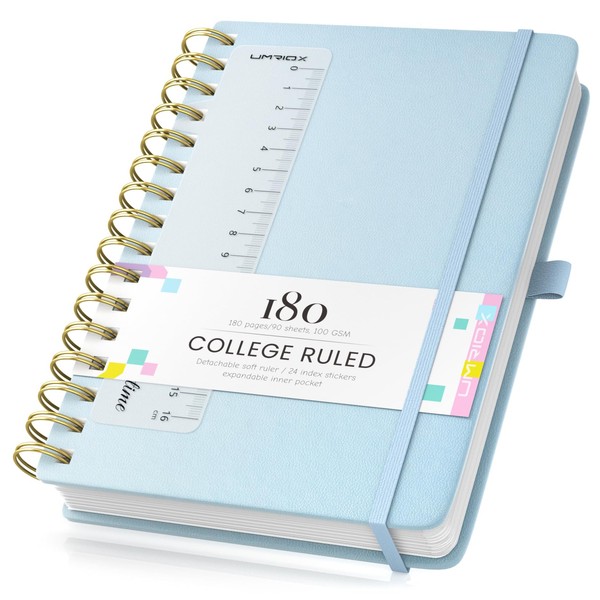 Umriox Notebook A5 Lined, Hardcover Leather Spiral Journal, 180 Pages