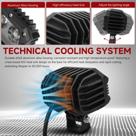 DREAMIZER LED Headlight 12 V Work Light Additional Headlight Motorcycle Car 4 Inch 48 W 8000 Lumen Floodlight IP68 Reversing Light Compatible for SUV Off-Road Motorcycles Truck ATV UTV, Pack of 2