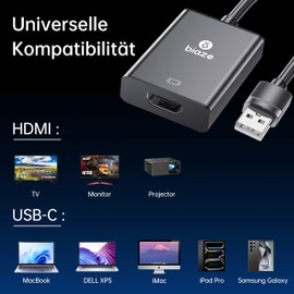 biaze ZH160 USB zu HDMI Adapter, 4K@60Hz HDR für Laptop/PC/TV/Monitor/Projektor, Plug and Play, HD Audio Video Übertragung, Kompatibel mit Windows/Mac