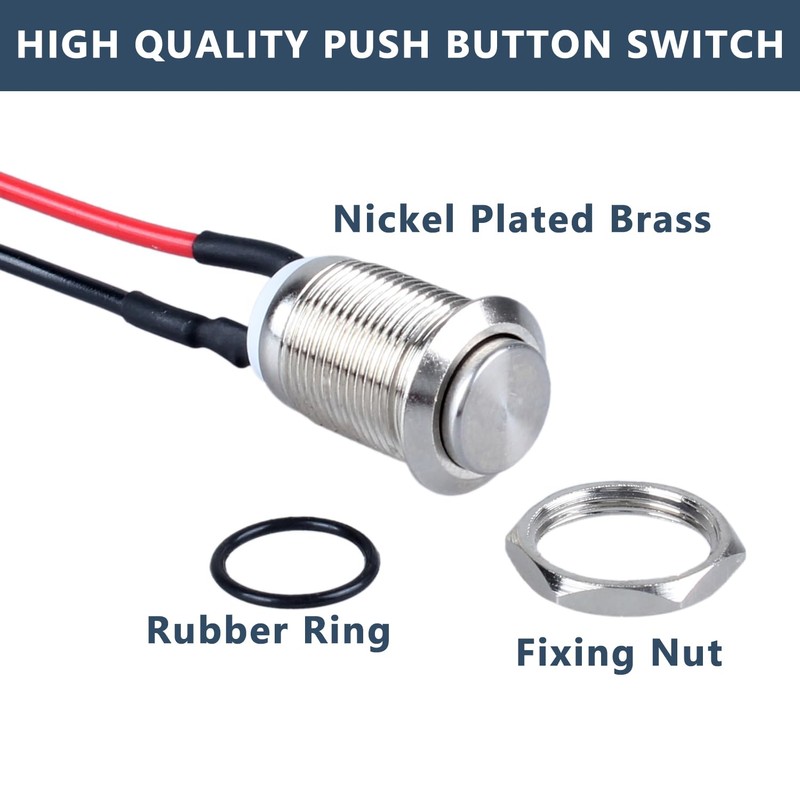 DMWD 2-Pack 12mm Momentary Metal Waterproof Push Button Switch Raised
