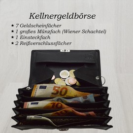 flevado Kellner Leather Wallet Grey / Black Vintage Taxi Wallet, gray, Modern