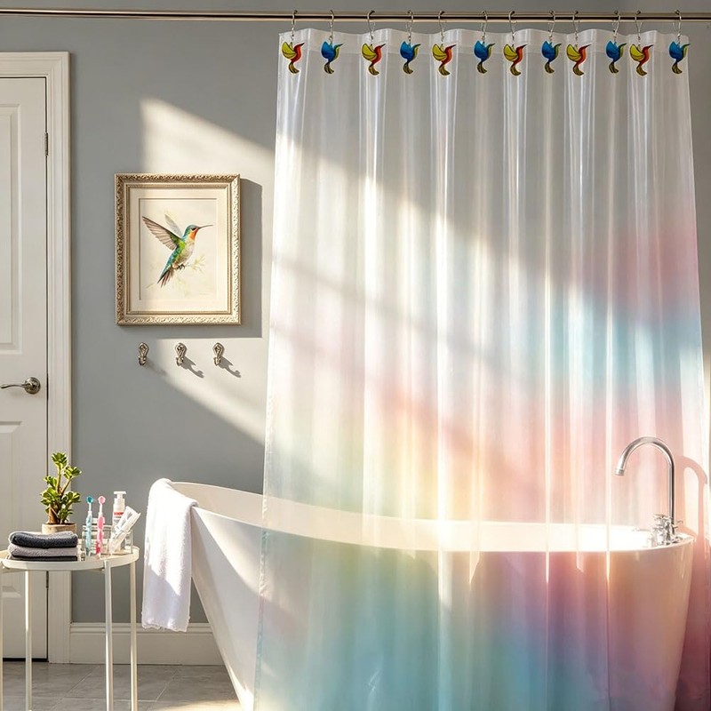 Hummingbird Shower Curtain Hooks Set of 12, Rust-Resistant Shower Ring