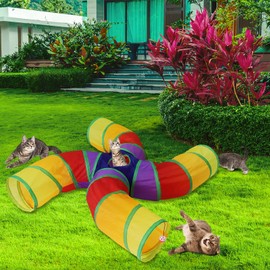 Bemodst Rainbow Cat Tunnel, Cat Toy S-Shaped-4-Way Pet Tunnel, Cat Play Tent interactive Toy Maze Cat House, Collapsible Cat Rabbit Tunnel Tube for Indoor Cats, Rabbits, Hamsters, Puppies and More