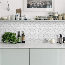 MORCART Tile Stickers, Waterproof, Heat Resistant, Kitchen, Washroom, Removable, Mosaic Tile Sheet, 3D Wallpaper Sticker, DIY, Remodeling Sheets, 9.8 x 9.8 inches (25 x 25 cm), 4 Pieces, Gray