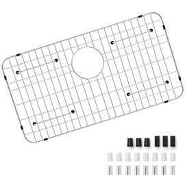 Kitchen Sink Grid and Sink Protectors, 26-1/16" x 14-1/16" Stainless Steel Material Sink Grate for Bottom of Kitchen Sink Rack Accessories with Rear Drain for Single Bowl Sinks, Scratch Prevention