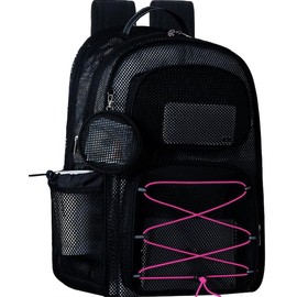 SWANSWIFT XXLarge Mesh Backpack for School 40L See Through Stylish Heavy Duty Backpack for Girls Boys Kids Adults Beach Travel Hiking Outdoor Sport(Pink)