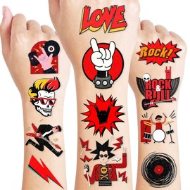 8 Sheets (96PCS) Rock N Roll Tattoos Temporary Rock Themed Birthday Party Decorations Supplies Party Favors Tattoo Stickers For Kids Boys Girls Gifts Classroom School Prizes Rewards (Normal)