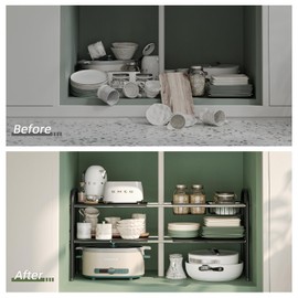 NETEL Under Sink Organizers, 2 Tier Expandable Cabinet Shelf with 2 Baskets and 6 Panels,Cupboard Organizers and Storage, Expandable Shelf for Kitchen