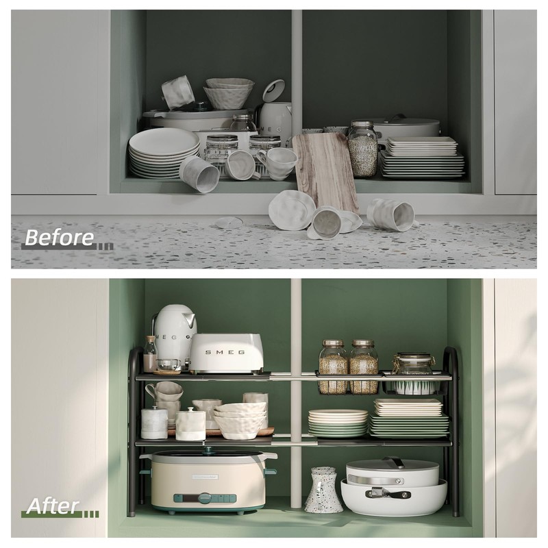 NETEL Under Sink Organizers, 2 Tier Expandable Cabinet Shelf with