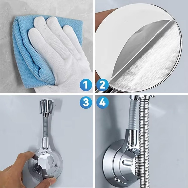 YERTAA Suction Shower Head Holder (Black), 120-Degree Adjustable Rotation, Silver-Plated