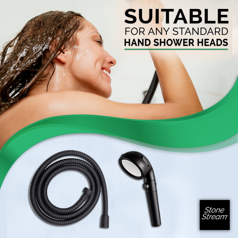 Original StoneStream Universal Shower Hose Black -Replacement Hose with Standard