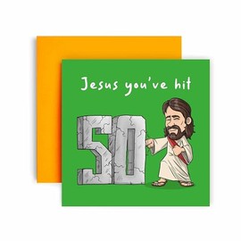 Huxters 50th Birthday Card for him – Funny Birthday Cards for Men – Funny Jesus Hit Happy Birthday Card for Dad Brother – Brother in Law - Grandad Grandpa Birthday – (50th)