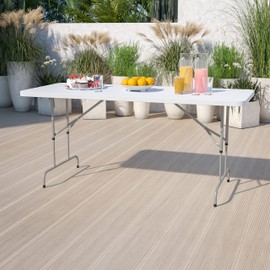 Flash Furniture Kathryn 6' Rectangular Adjustable Plastic Folding Event Table, Folding Portable Banquet Table for Indoor/Outdoor Events, White