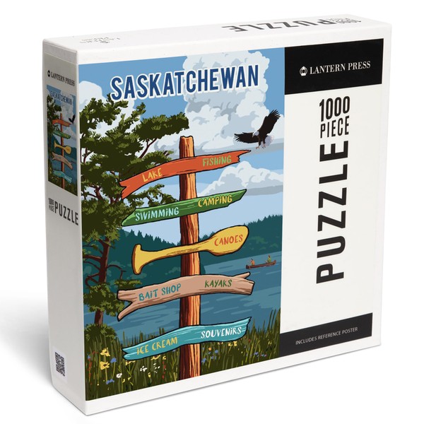 Lantern Press 1000 Piece Jigsaw Puzzle, Saskatchewan, Signpost, Lake and