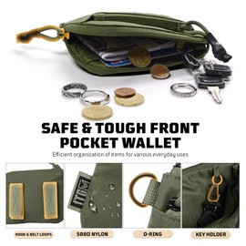 1TG Tactical Coin Purse, Cash Change Wallet 500D Nylon, Molle Change Purse ID Card Holder with YKK Zipper for Men and Women, Ranger Green