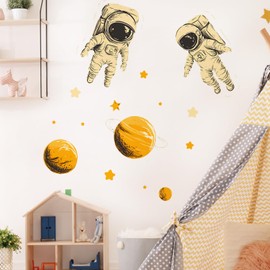 RoyoLam Astronauts Wall Decals Removable Space Exploration Vinyl Stickers for Nursery Living Room and Home Office Galaxy Theme Kids Room Decor Peel and Stick Wall Art