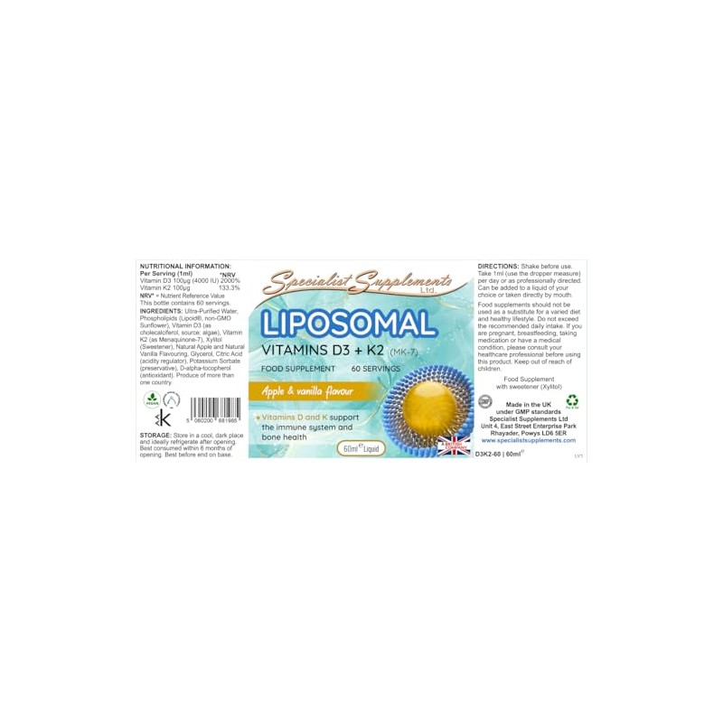Liposomal Vitamins D3 + K2, 60ml Liquid Drops
