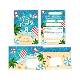 Minkocards 12 Invitation Cards Including 12 Envelopes 8th Children's Birthday Swimming Pool Swimming Boys Girls Invitation Eighth Birthday