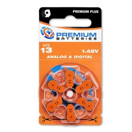 Premium Batteries Size 13, PR48, P13, ZA13 1.45V Zinc Air Hearing Aid Batteries Orange Tab (12 Batteries)