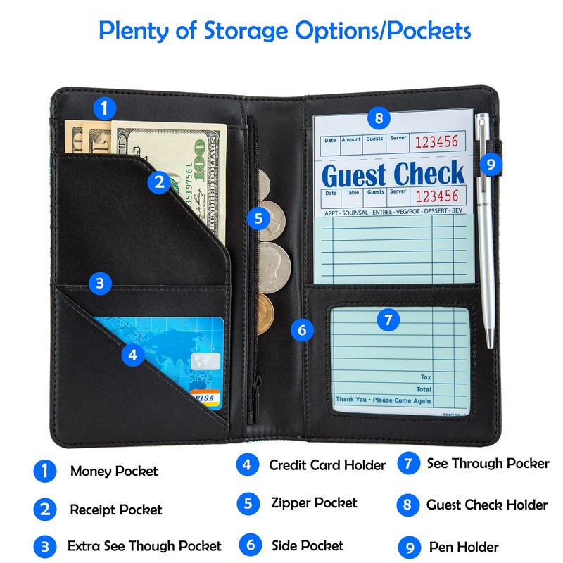Server Books for Waitress,Cute Pocket Leather Money Organizer Wallet Note