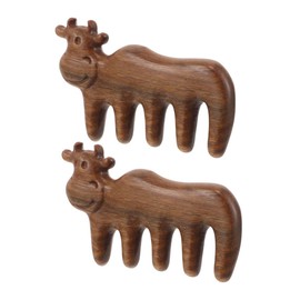 OATIPHO 2pcs Wooden Scalp Cartoon Cow Shape Sandalwood Hair Comb for Men Hair Care Relaxation Tool