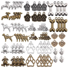 SUNNYCLUE 64 Pieces Dog Charm Animal Pet Dog Paw Prints Bone Charm Pendant Mixed Colour DIY Jewellery Making Bracelets Necklace Lead Free & Nickel Free