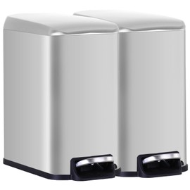 FDW 1.3 Gallon Small Trash Can Stainless Steel Bathroom Trash Can Garbage Can with Pedal Removable Plastic Inner Bucket Lid for Home Kitchen Bedroom Bathroom Trash Bin Garbage Bin (2, Stainless Steel)