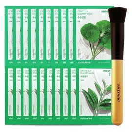 Innisfree Energy Mask Centella asiatica 10 sheets + Energy Mask Green Tea 10 sheets + Beauty Tool Master Foundation Brush / 이니스프리 에너지 마스크 병풀 10매+에너지 마스크 그린티 10매+뷰티툴 마스터 파운데이션 브러시