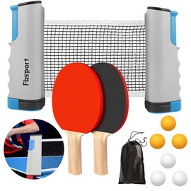 FBSPORT Professional Table Tennis Set, 2 Table Tennis Bats + Retractable Net + 6 Table Tennis Balls + 1 Carry Bag, Table Tennis Bat Set for Children Adults Families Adults